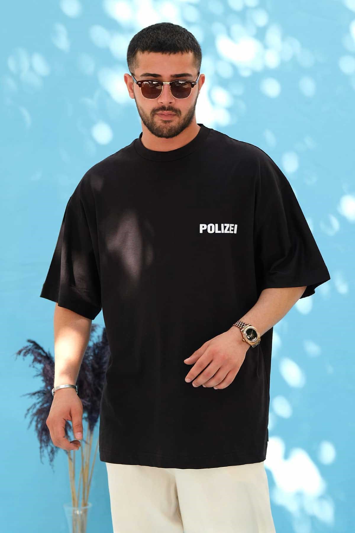Polizel Siyah Bol Kalıp T-Shirt