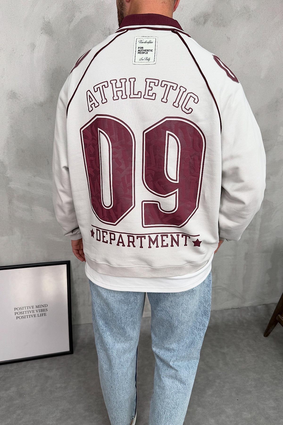 Polo Yaka Baskılı Oversize Sweatshirt