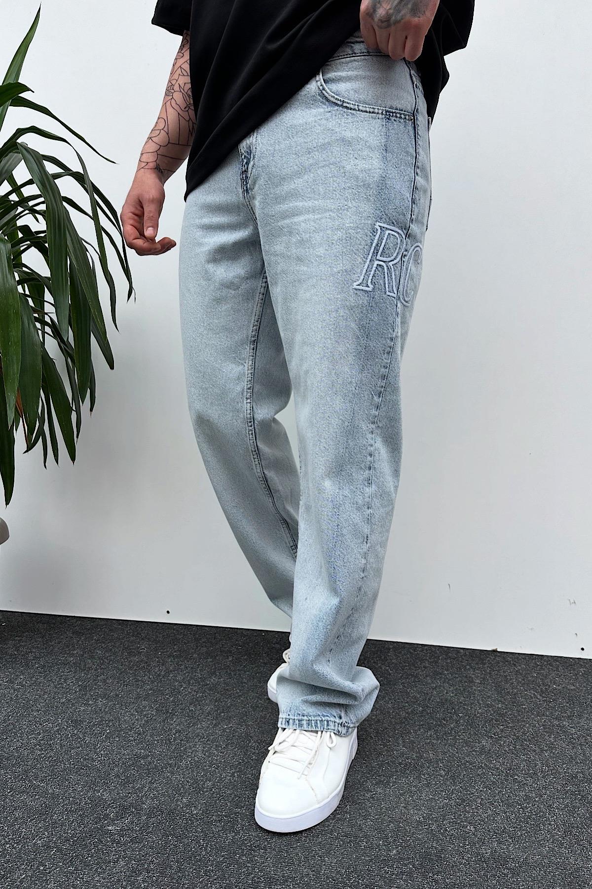 RC Baskılı Buz Mavi Baggy Pantolon