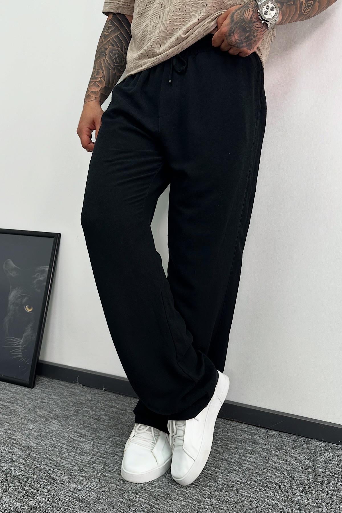 Siyah Baggy Keten Pantolon