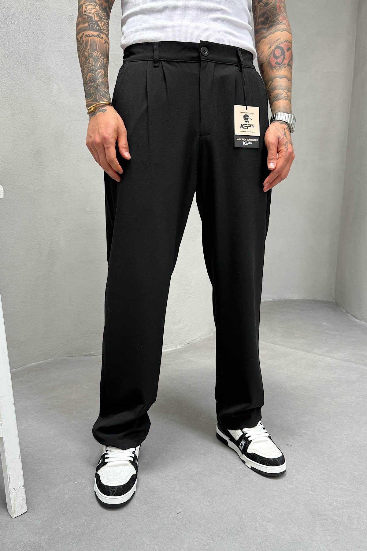 Siyah Baggy Kumaş Pantolon