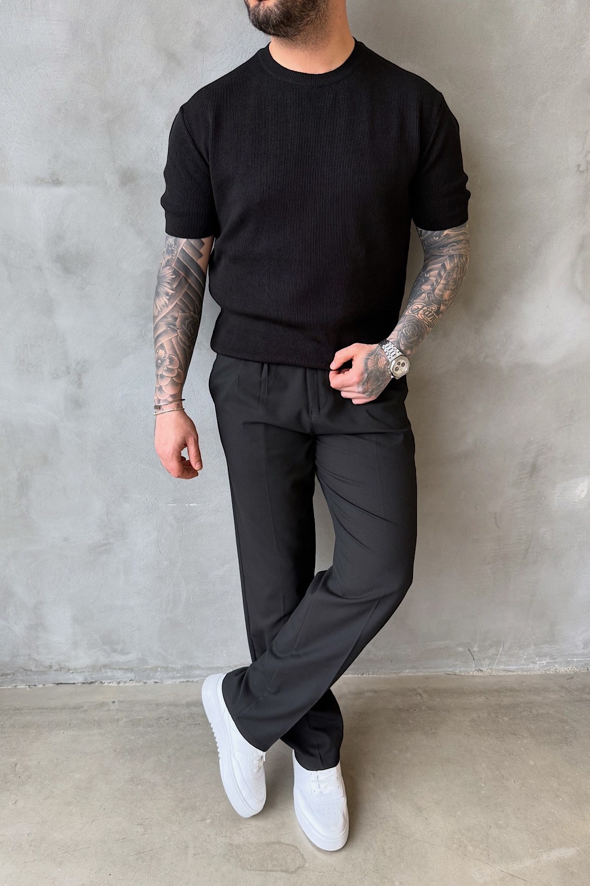 Siyah Basic Triko T-Shirt