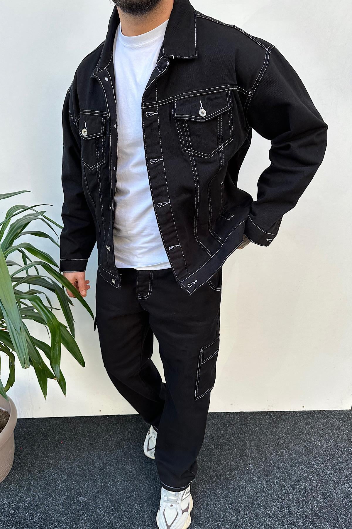 Siyah Baskılı Kot Ceket