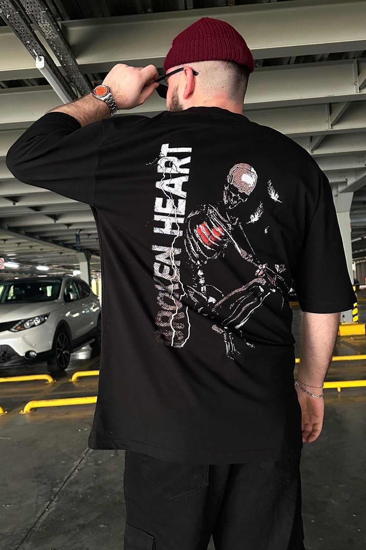 Siyah Baskılı Oversize T-Shirt