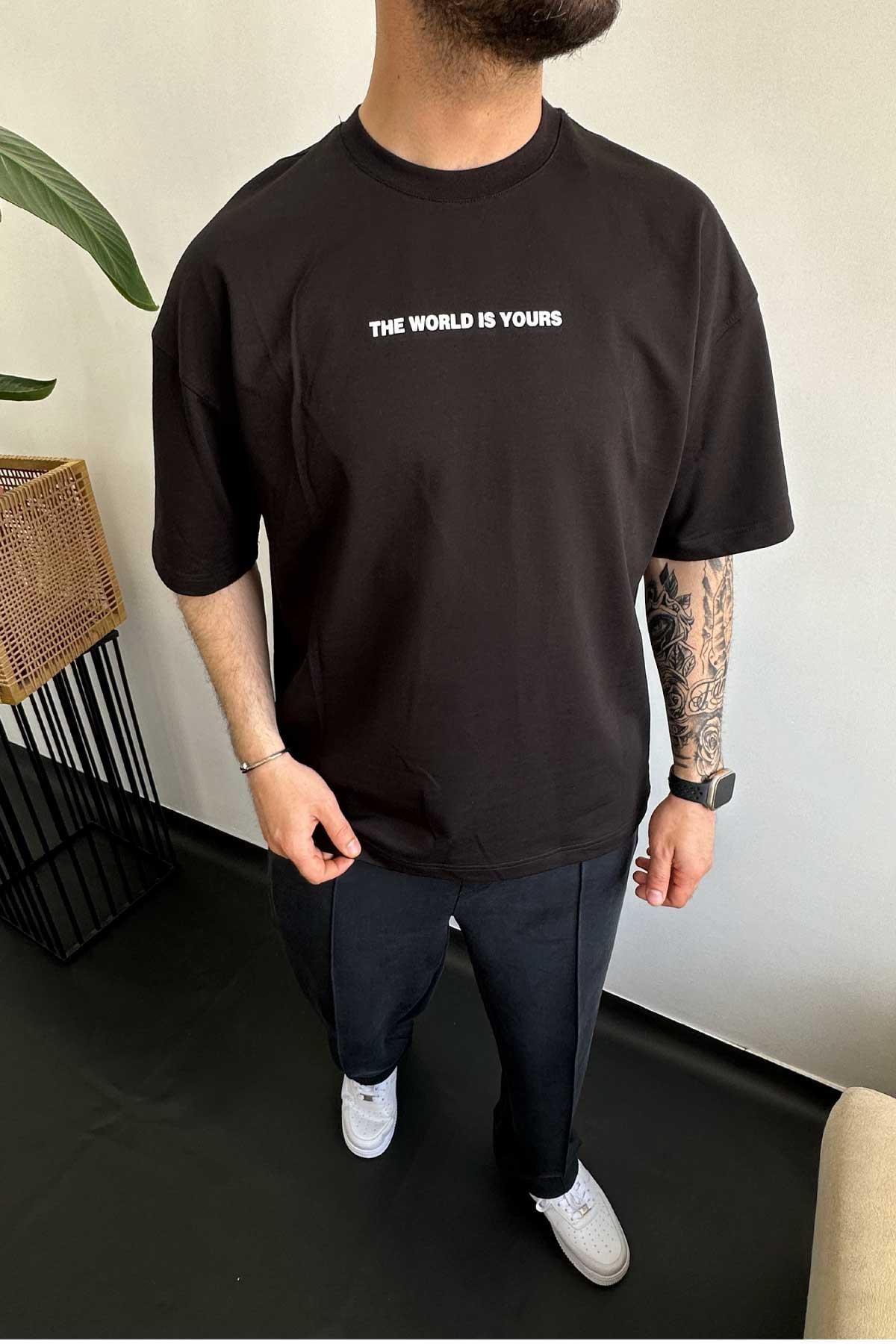 Siyah Baskılı Oversize T-Shirt