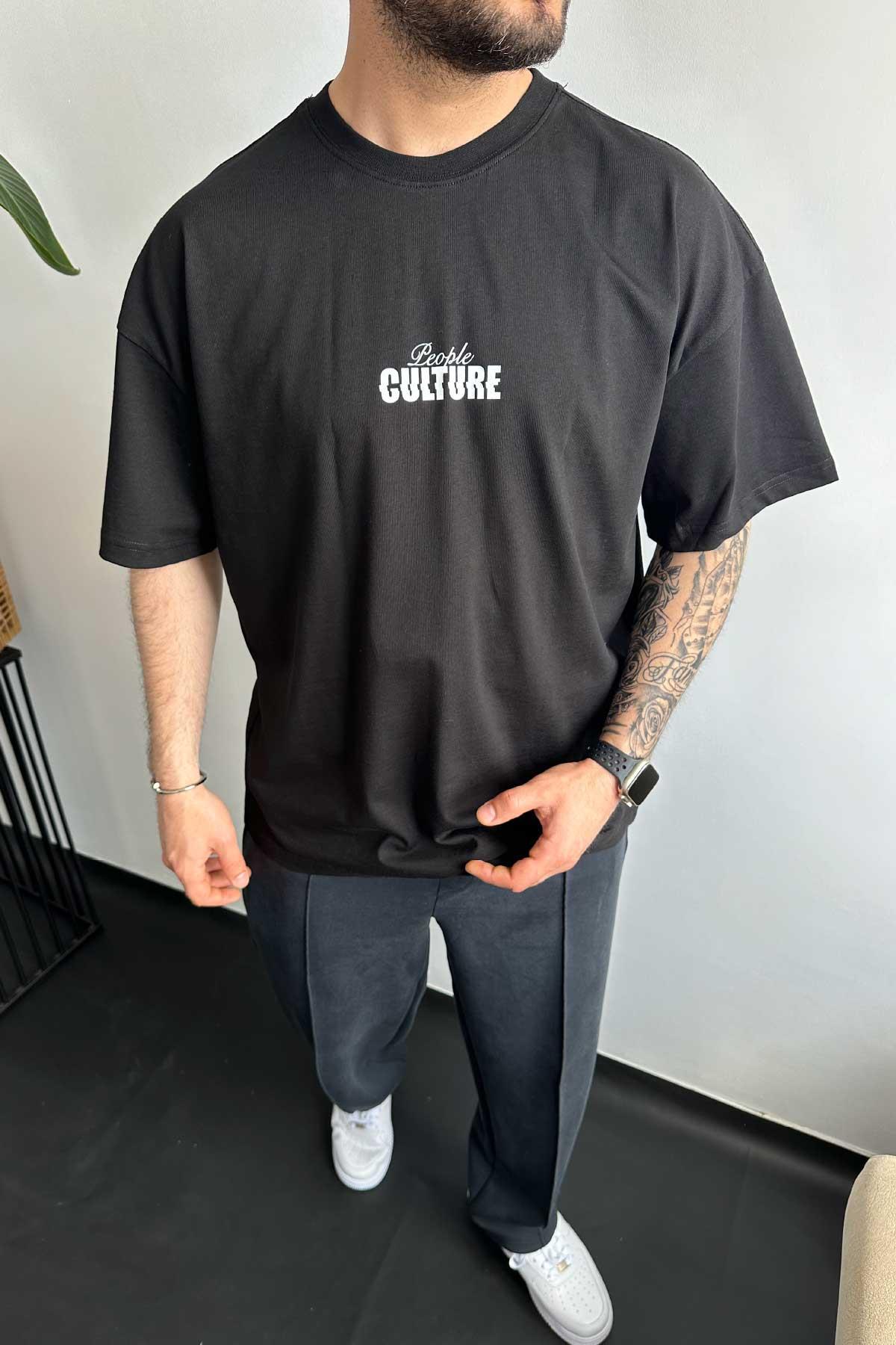 Siyah Baskılı Oversize T-Shirt