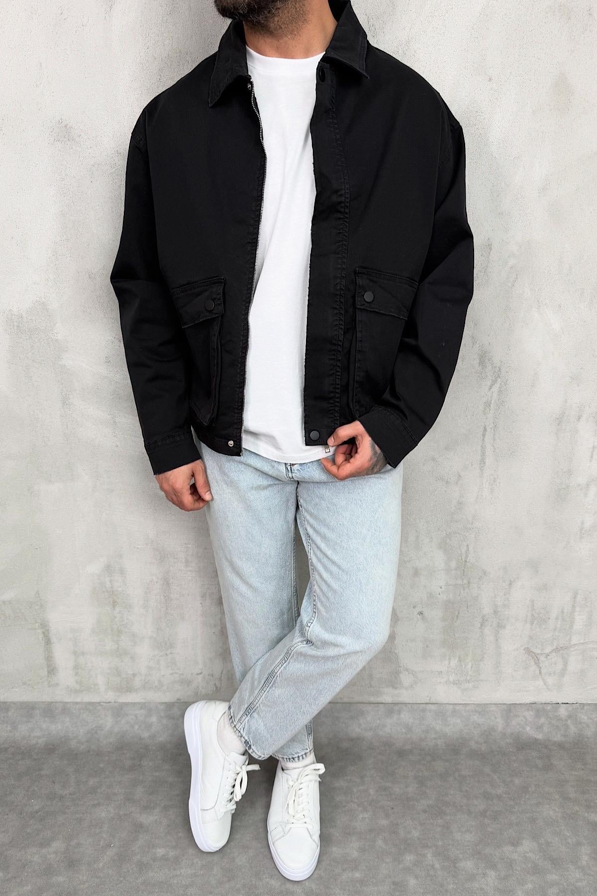 Siyah Cepli Kot Ceket