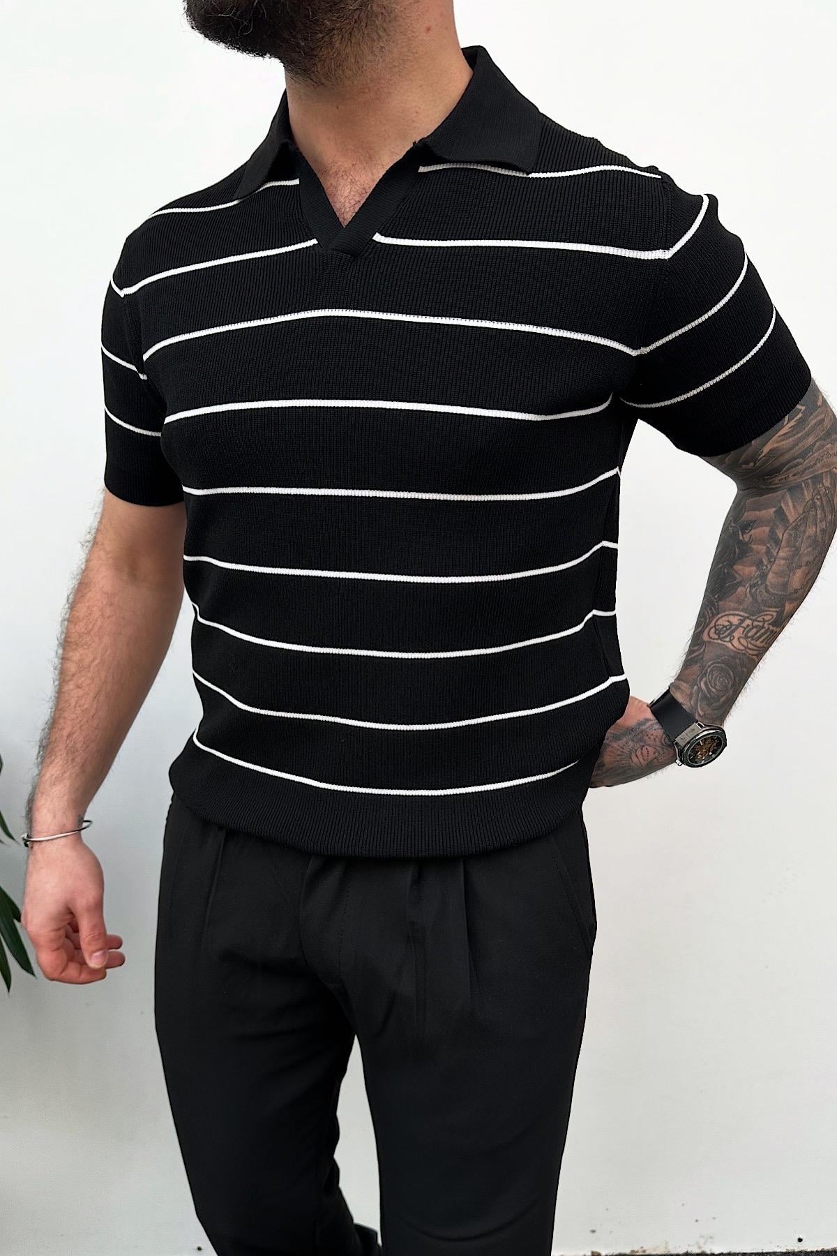 Siyah Çizgili Polo Yaka TShirt