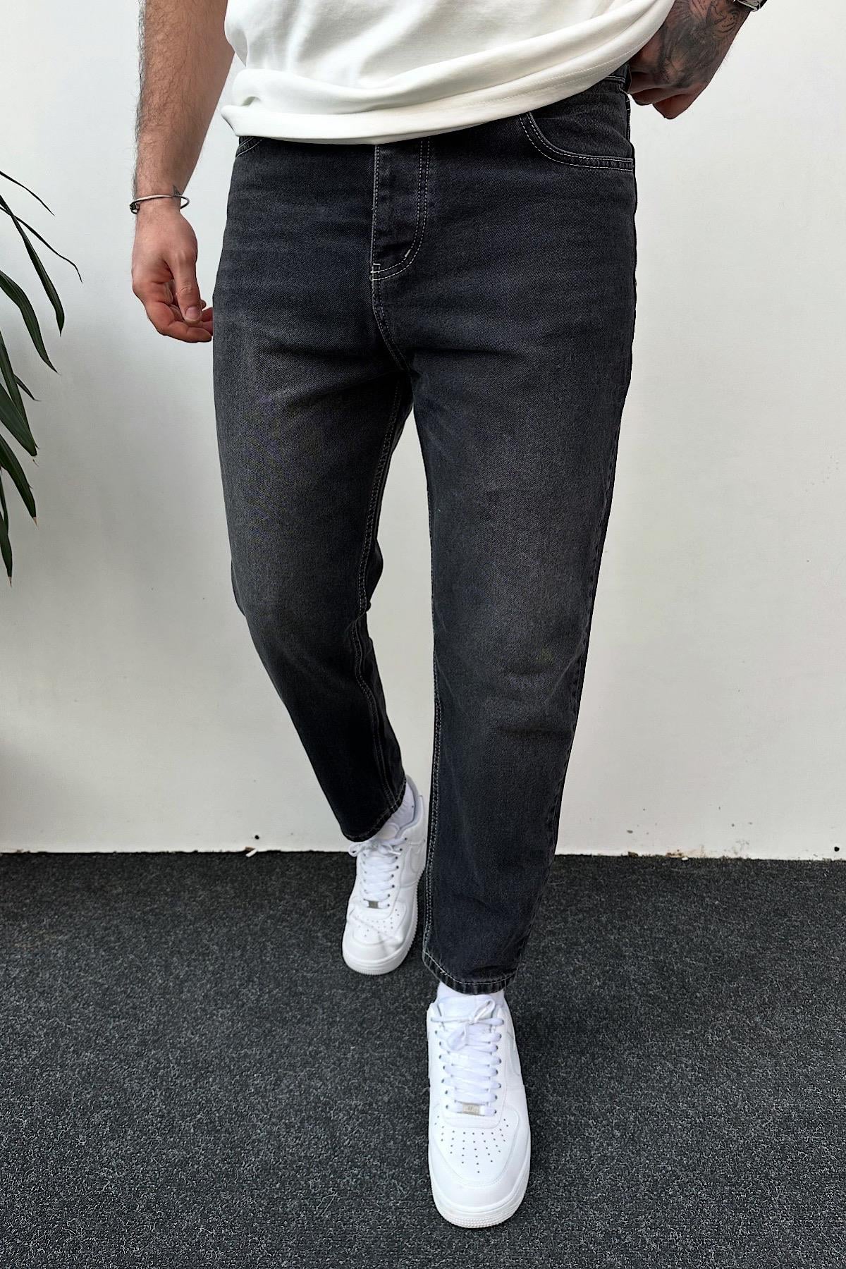 Siyah Eskitme Detaylı Boyfirend Pantolon