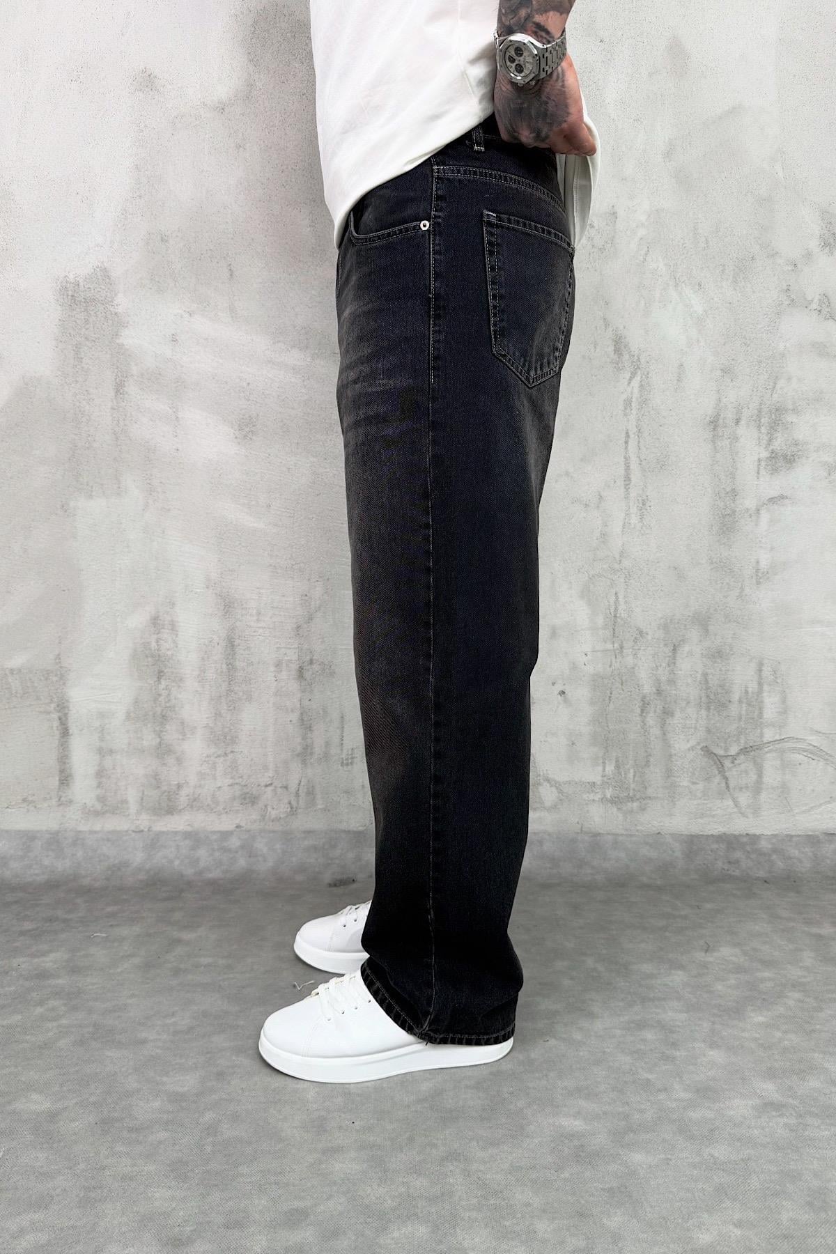 Siyah Eskitme Detaylı Relax Baggy Pantolon 