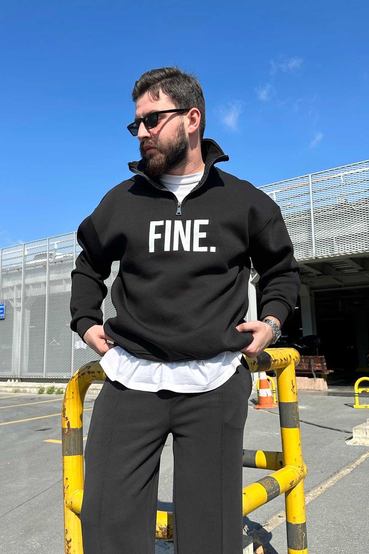 Siyah Fermuarlı Sweatshirt