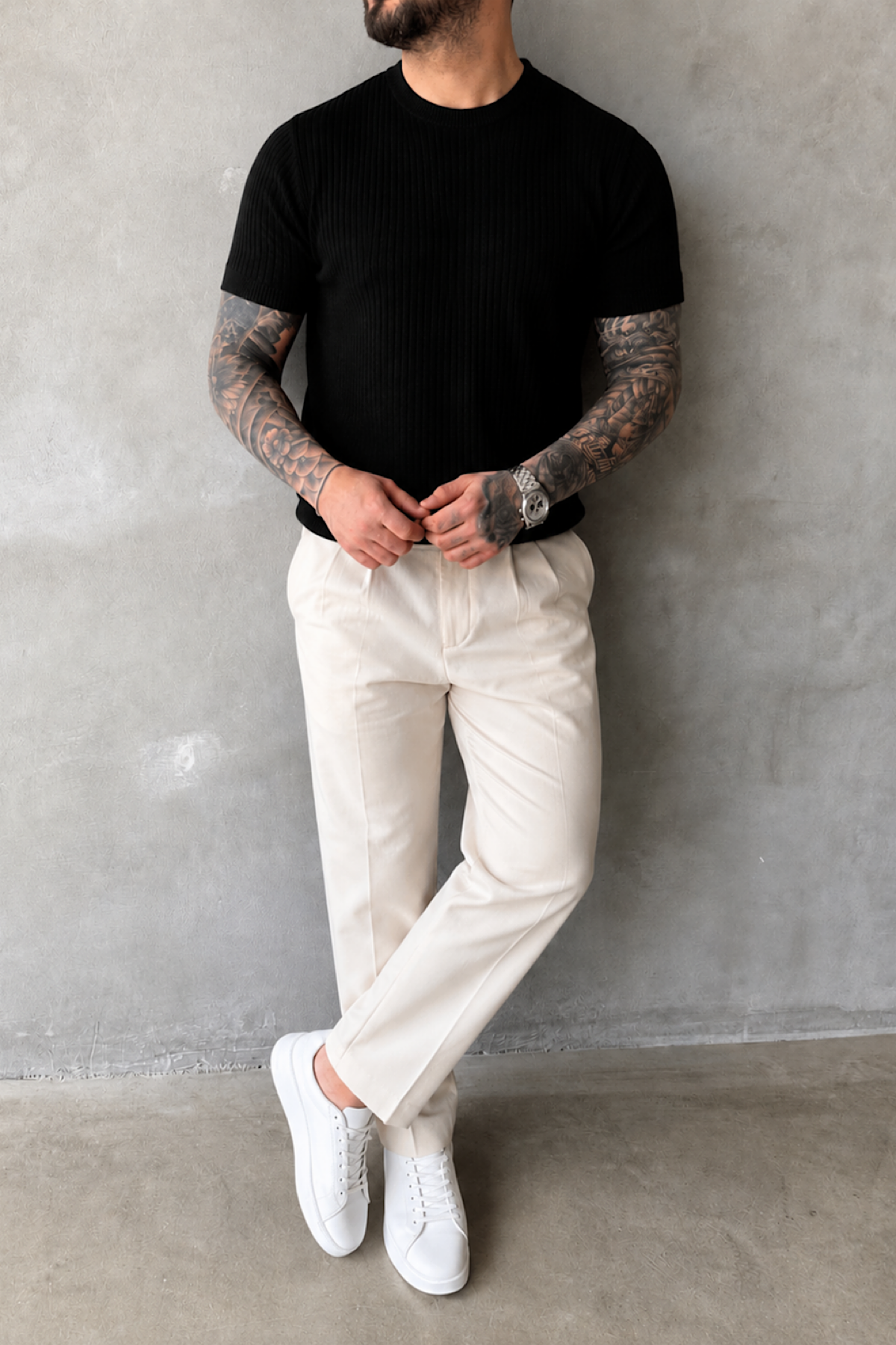 Siyah Fitilli Basic T-Shirt