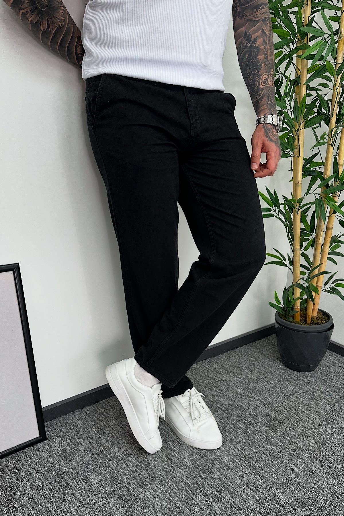 Siyah Gabardin Boyfriend Pantolon