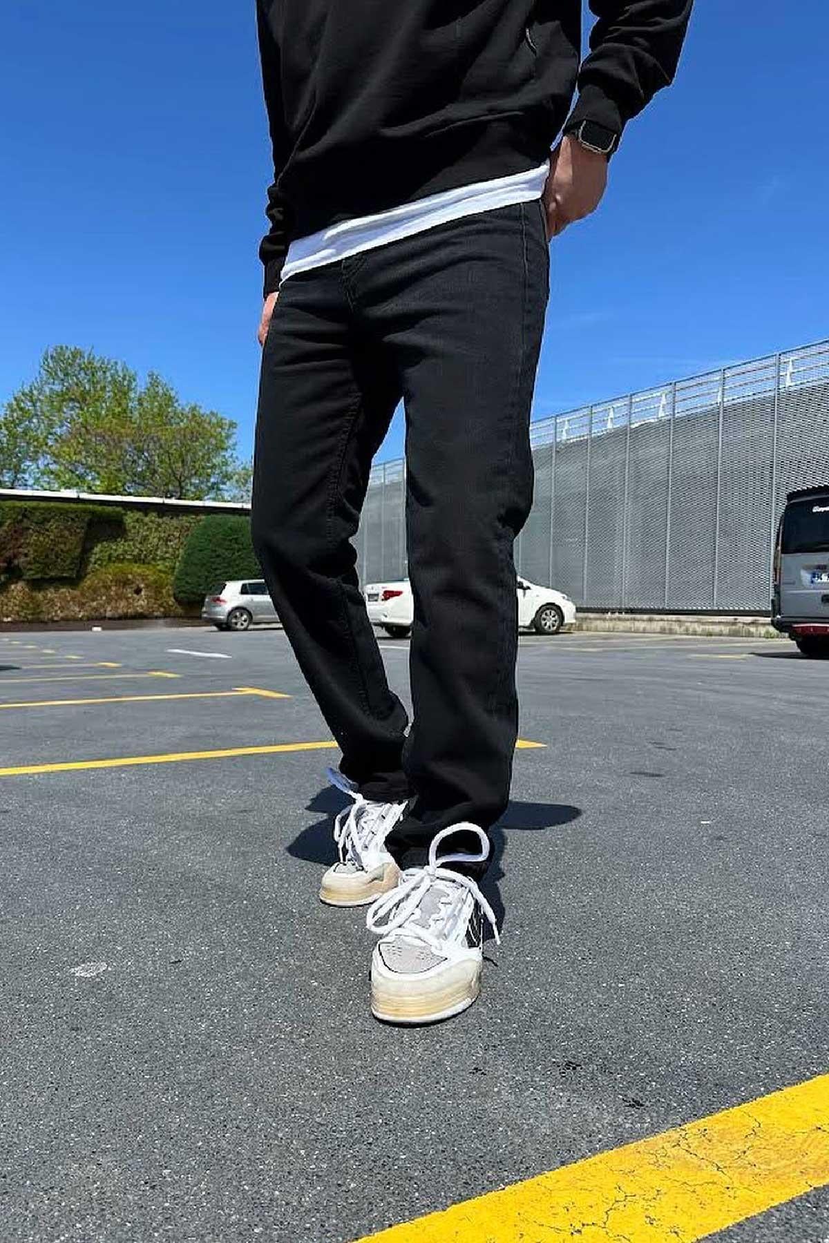 Siyah Gri Taşlamalı Baggy Jean