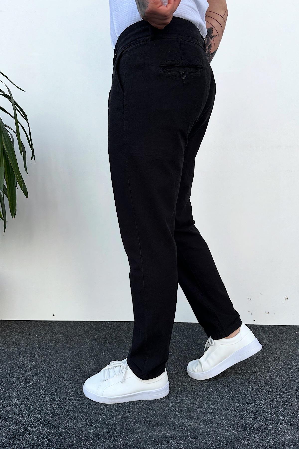Siyah Keten Pantolon