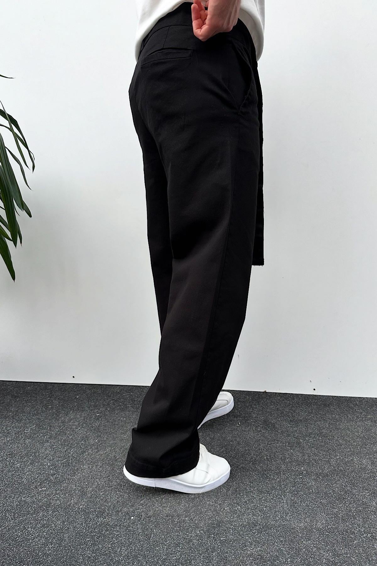 Siyah Kuşaklı Baggy Pantolon 