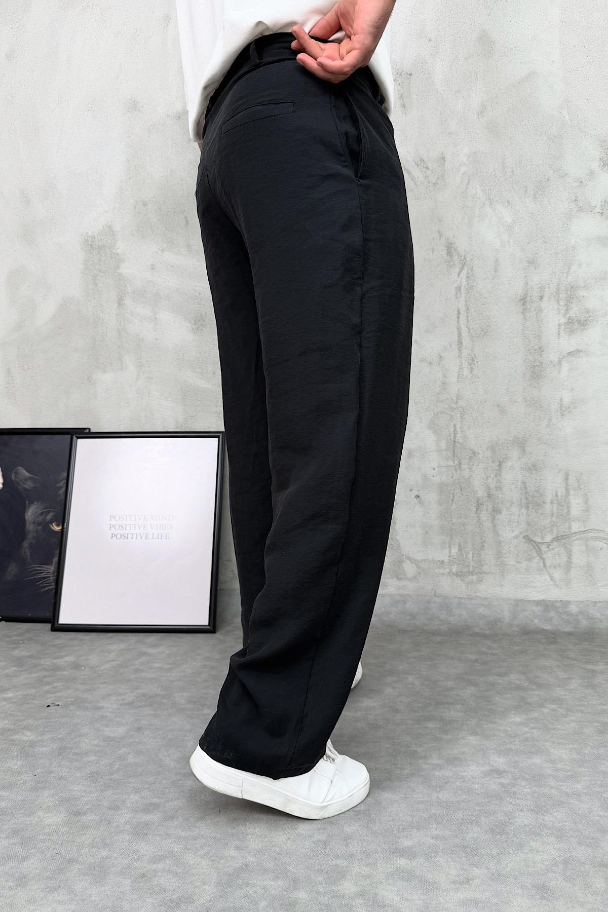 Siyah Modal Kumaş Baggy Pantolon
