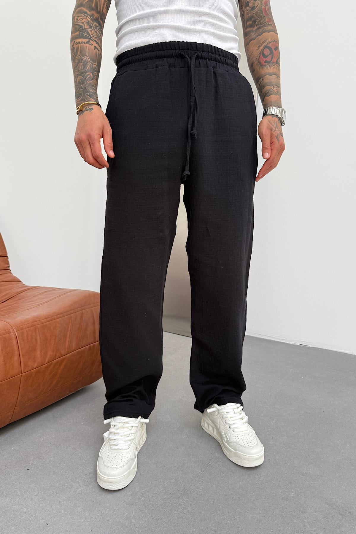 Siyah Müslin Baggy Pantolon 
