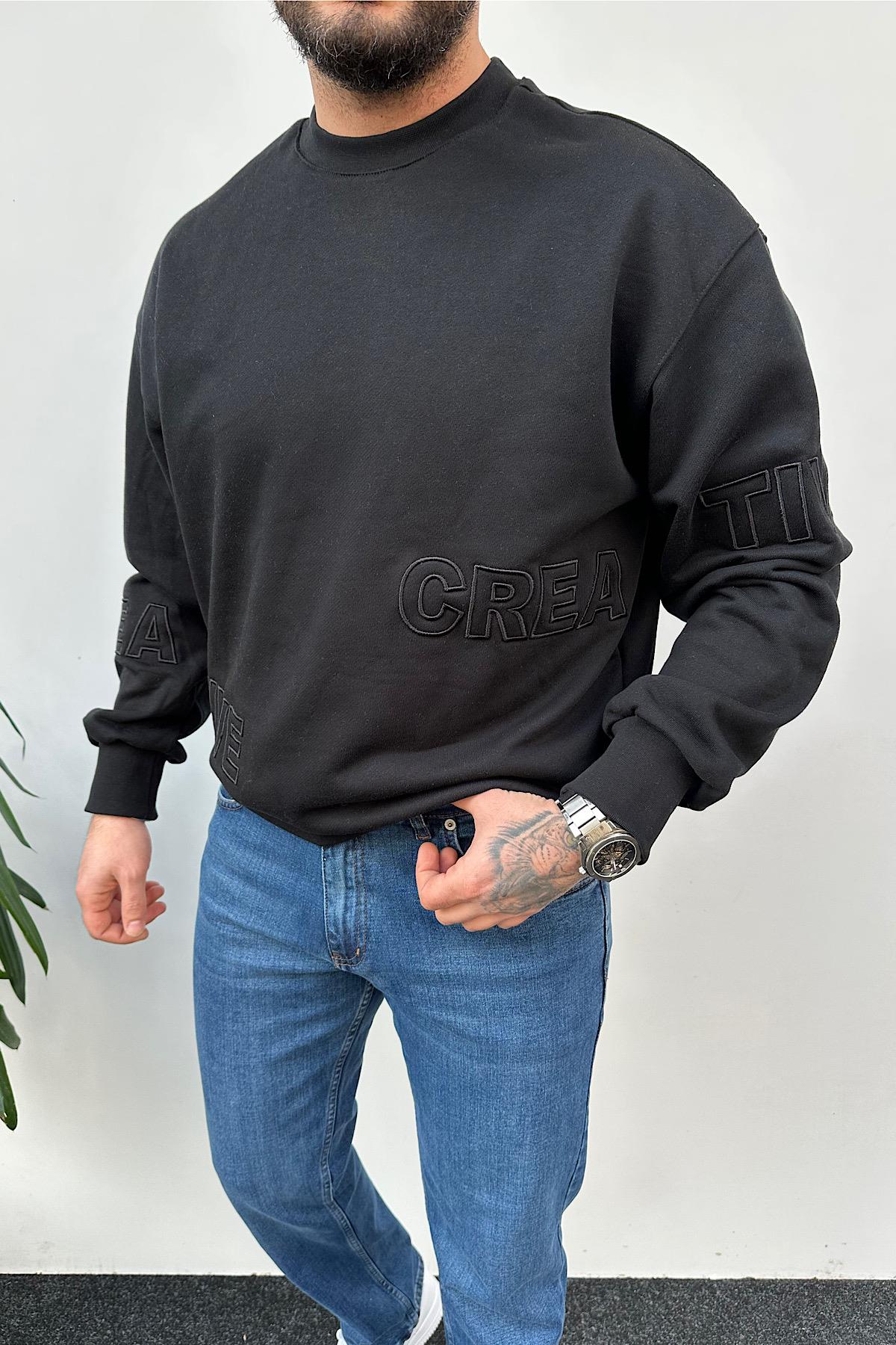 Siyah Nakış Detaylı Sweatshirt