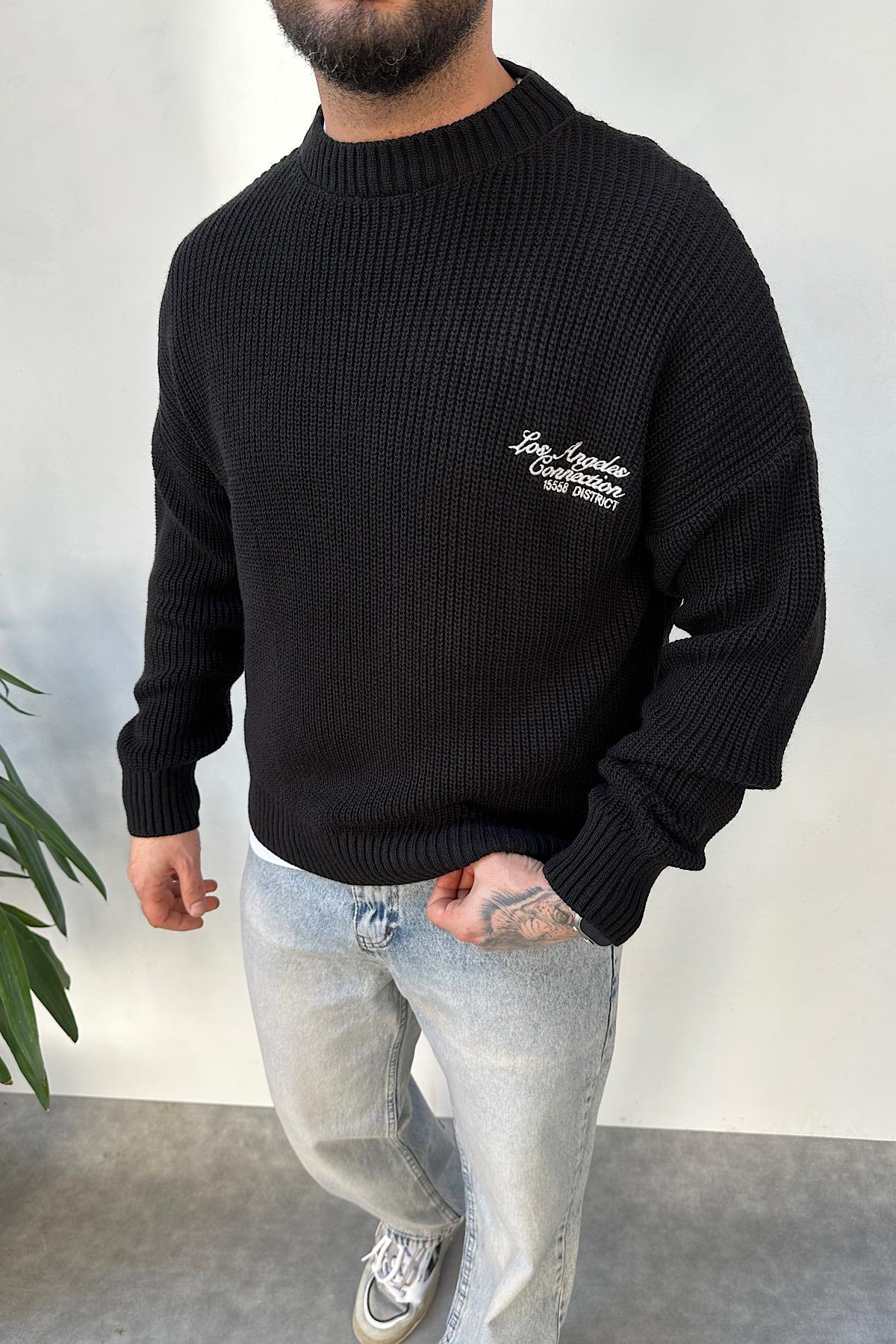 Siyah Oversize Örme Kazak 