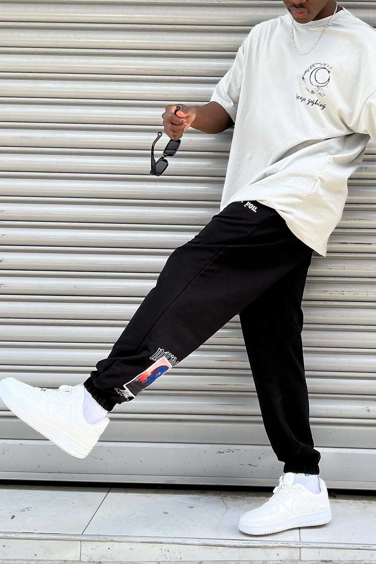 Siyah Rahat Kalıp Eşofman