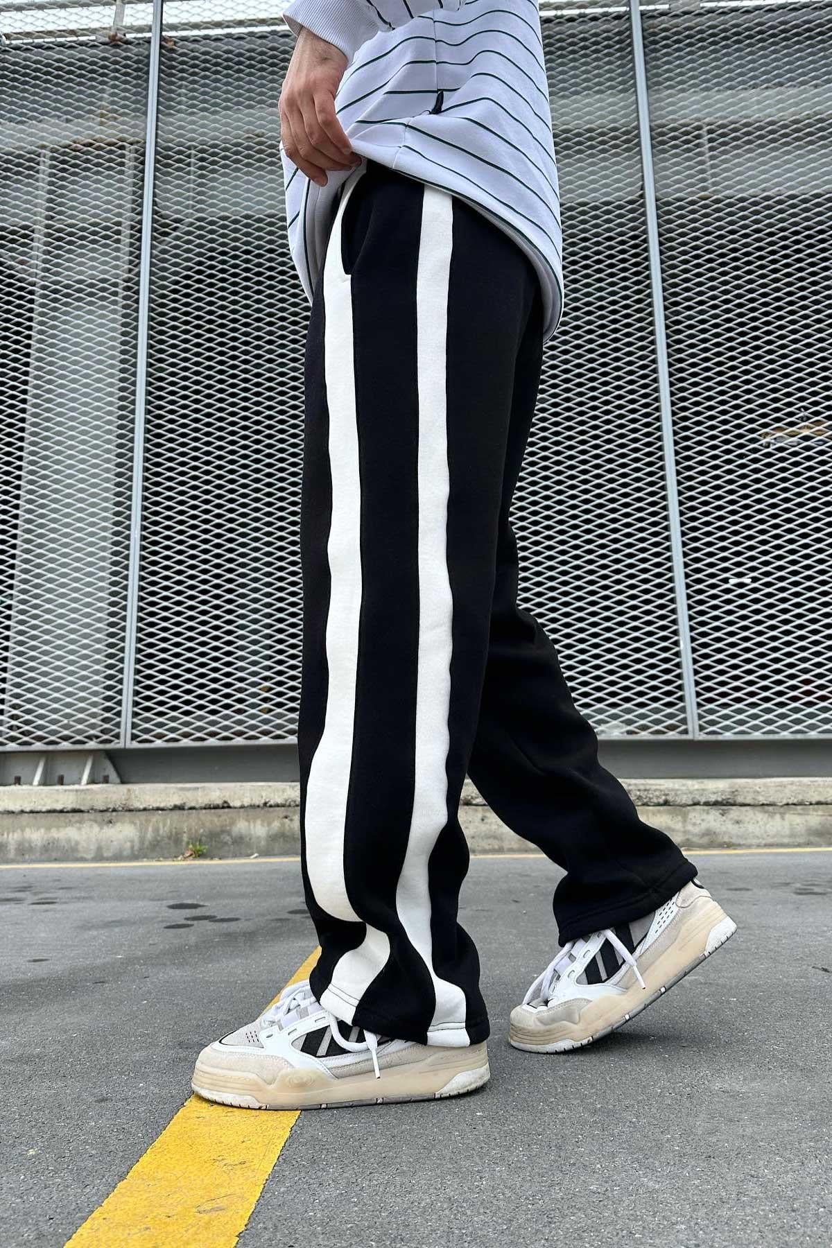 Siyah Şeritli Şardonlu Eşofman