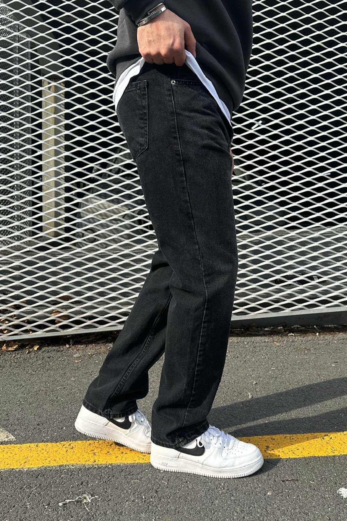Siyah Taşlamalı Baggy Pantolon 