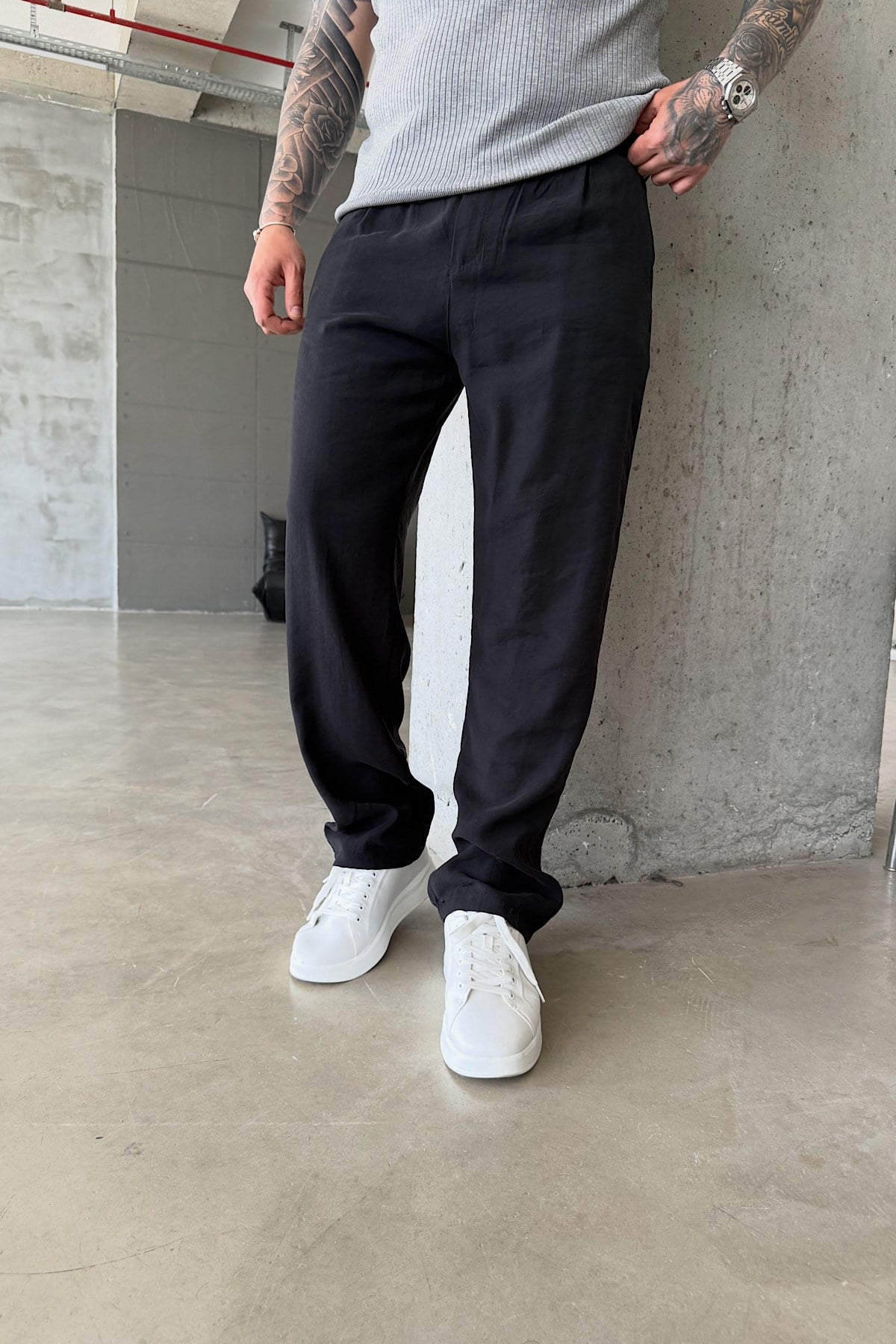 Siyah Tensel Baggy Pantolon 