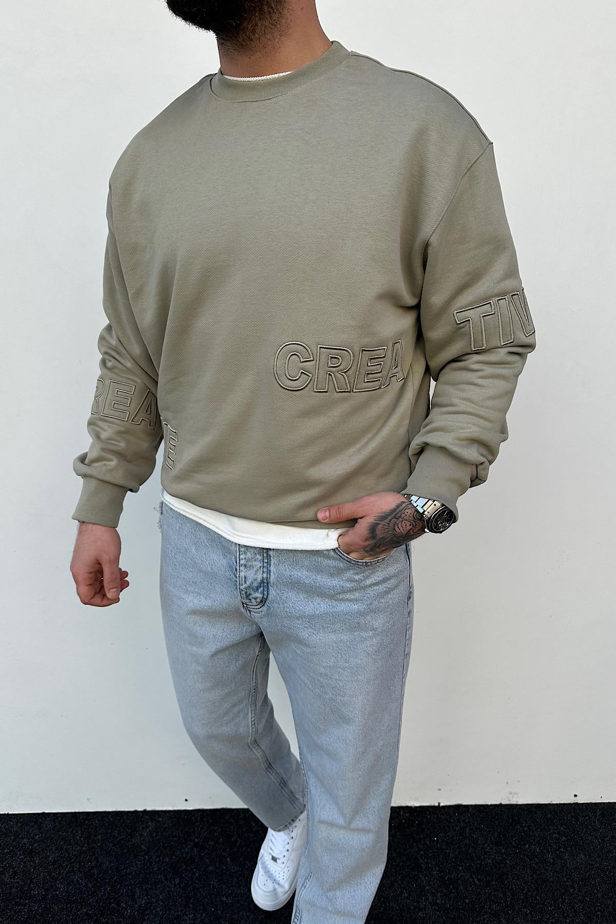 Su Yeşili Nakış Detaylı Sweatshirt