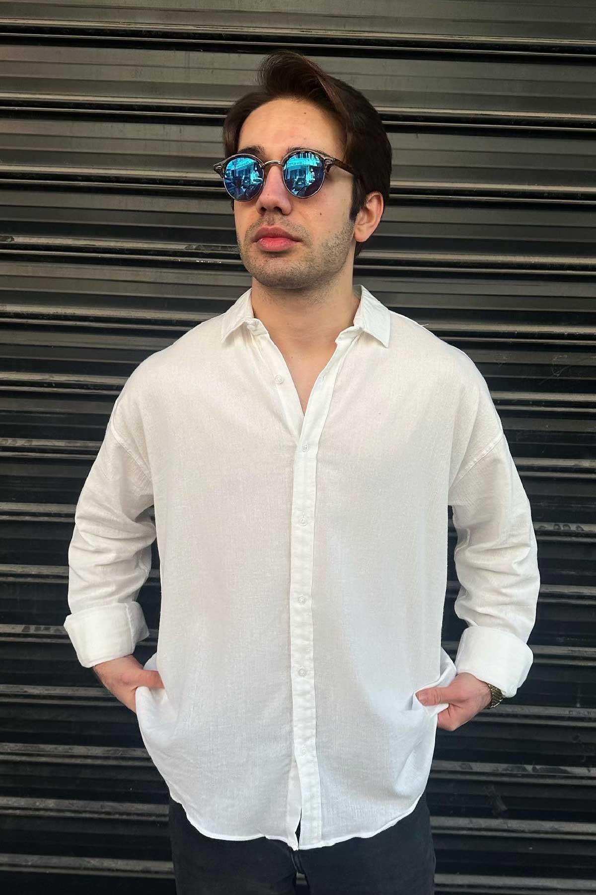 Süt Beyaz Keten Gömlek 