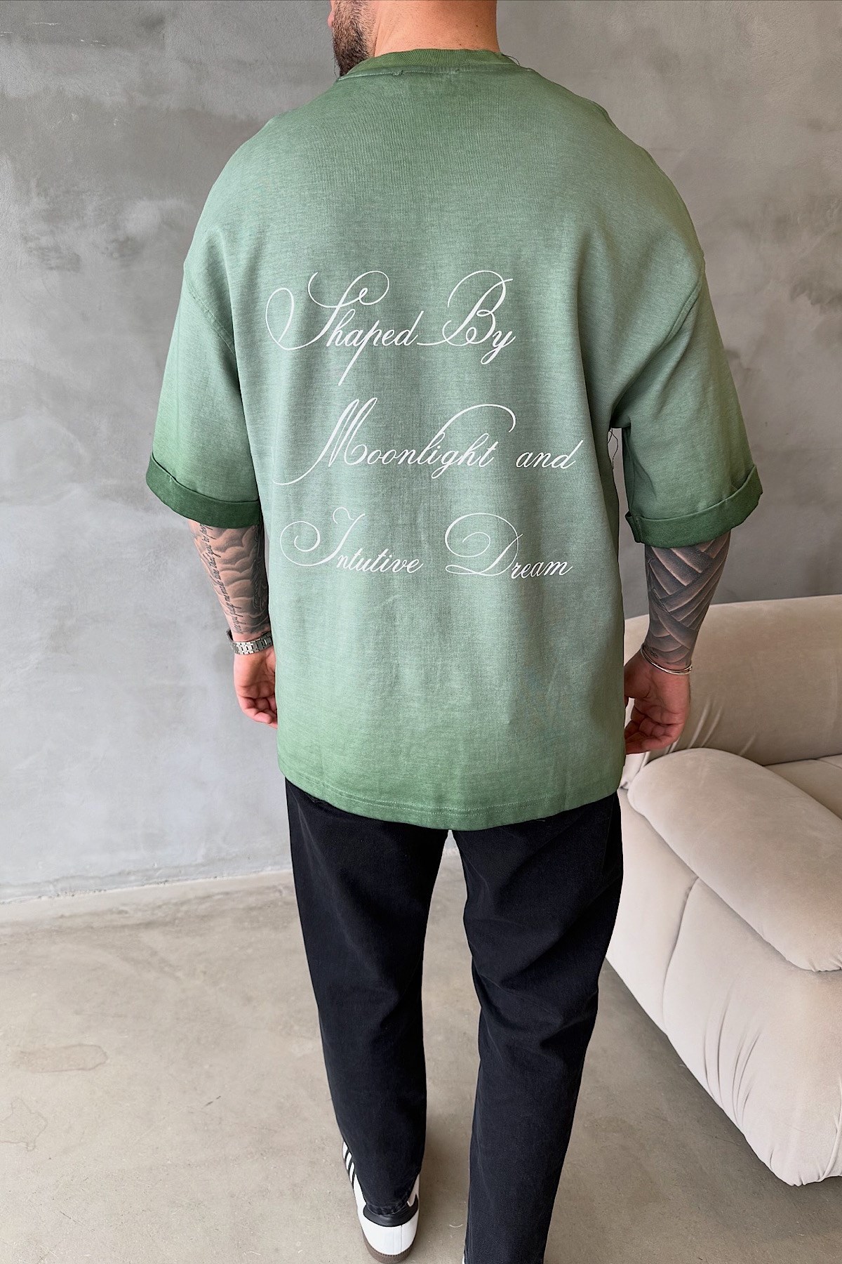 Yeşil Acid Yıkamalı T-Shirt