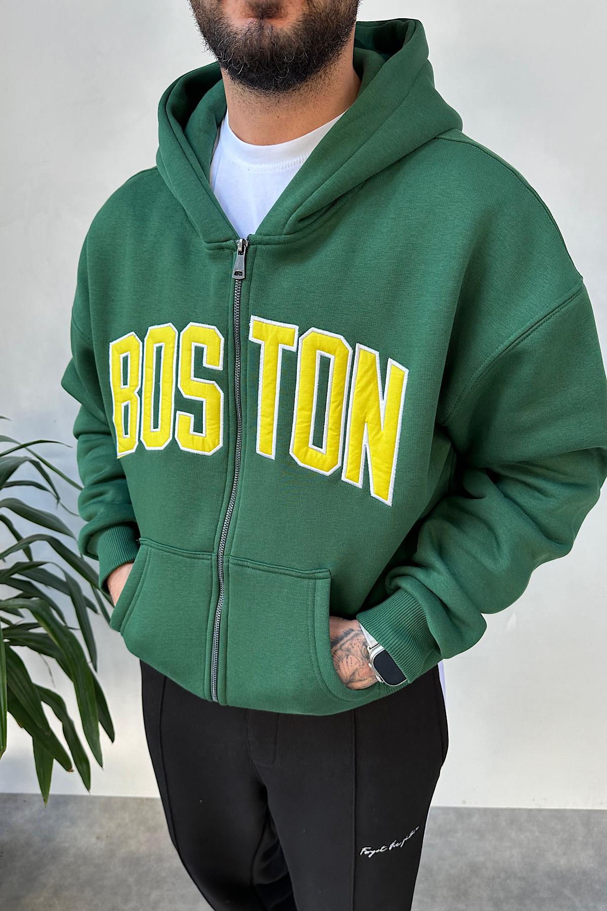 Yeşil Boston Baskılı Zip