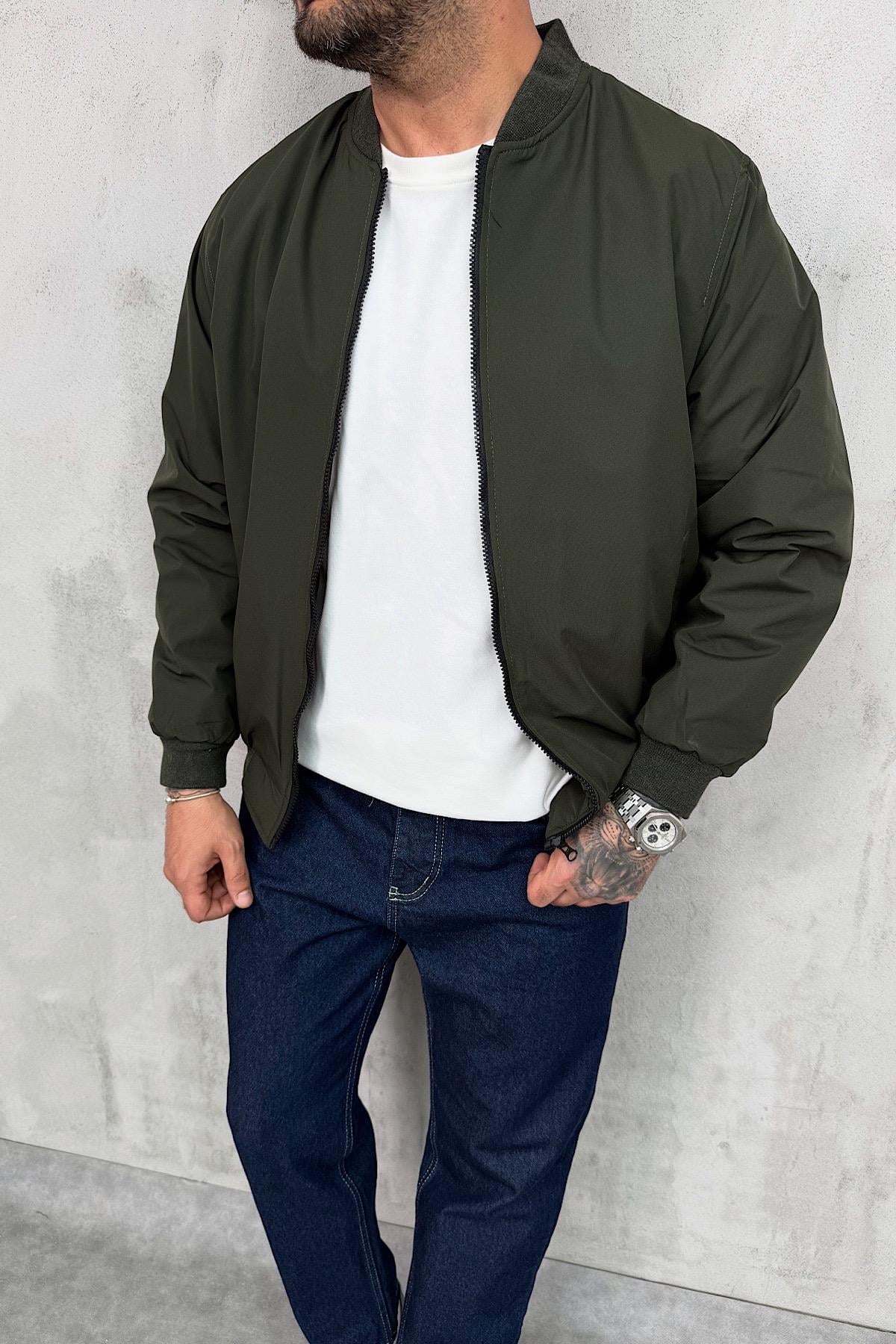 Yeşil Fermuarlı Basic Kolej Ceket