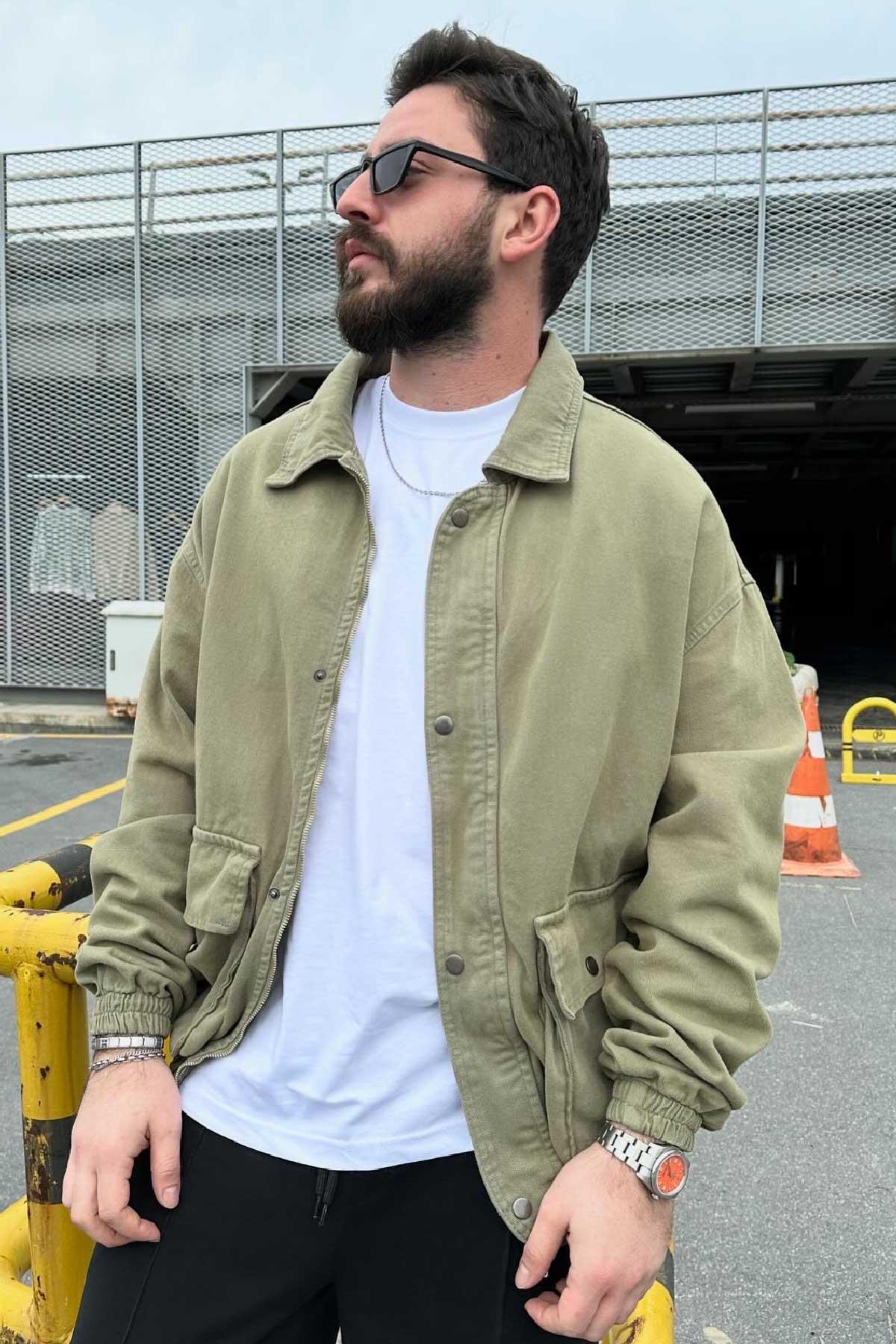 Yeşil Gabardin Bomber Ceket 