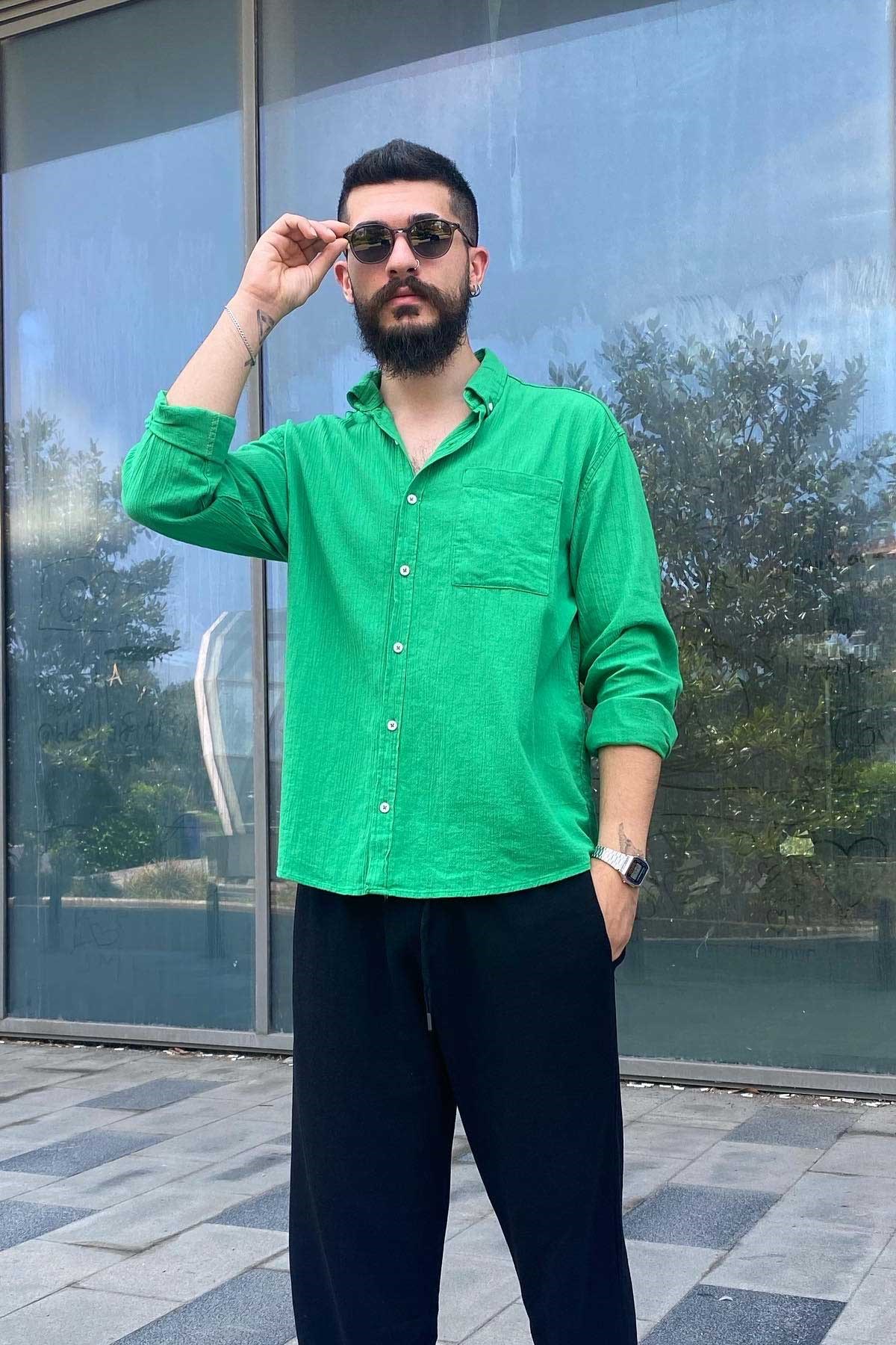 Yeşil Keten Gömlek