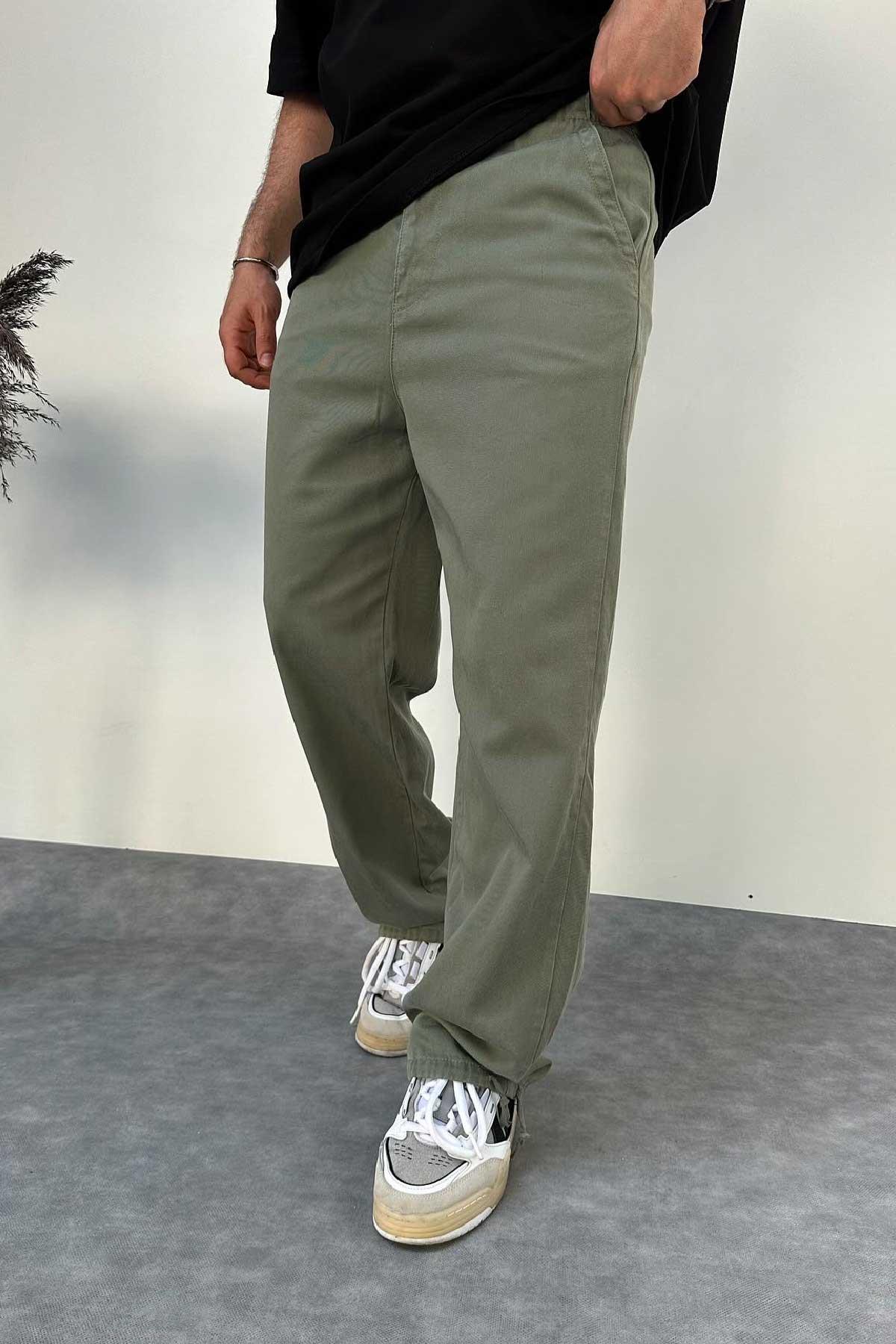 Yeşil Paçası Ayarlanabilir Gabardin Pantolon 