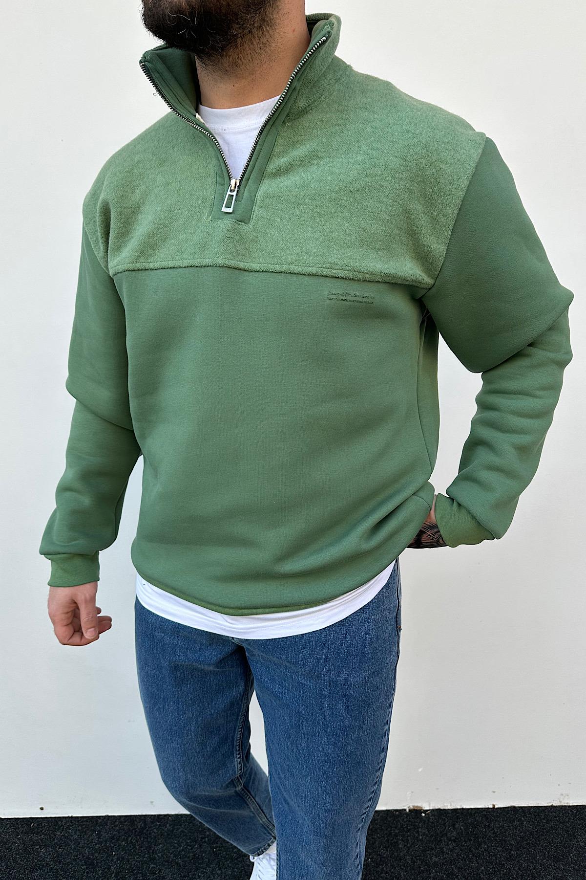 Yeşil Yarım Fermuarlı Sweatshirt