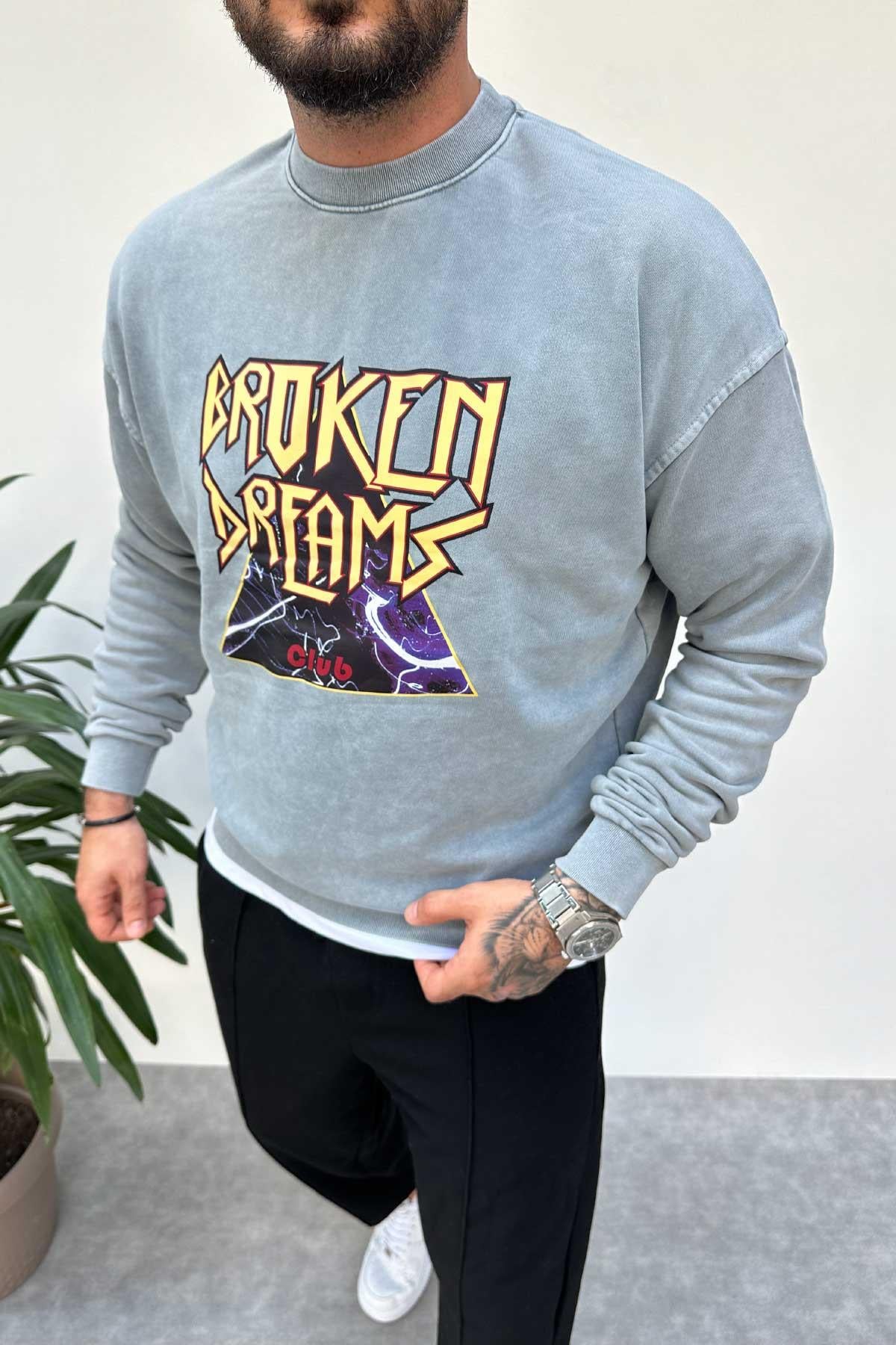 Yıkamalı Baskılı Sweat