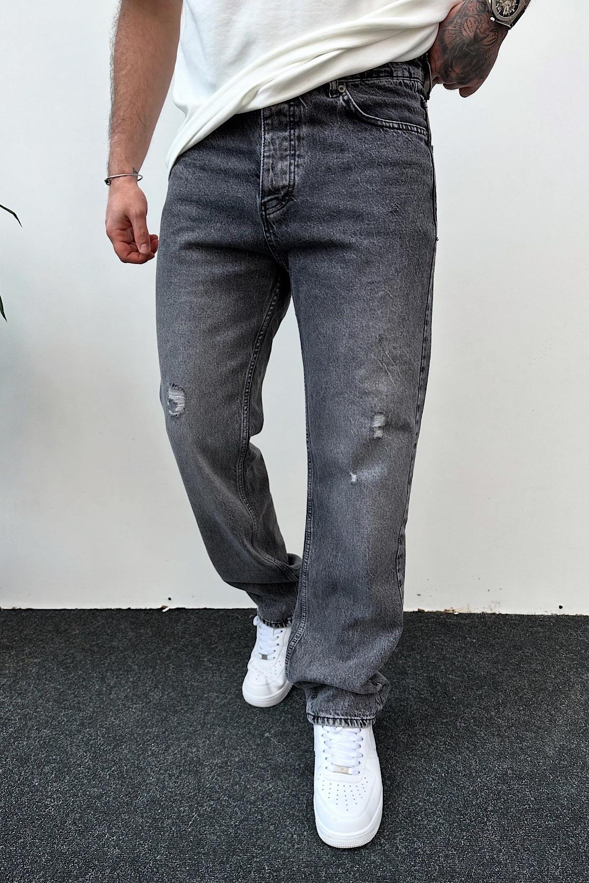 Yıkamalı Gri Baggy Jean
