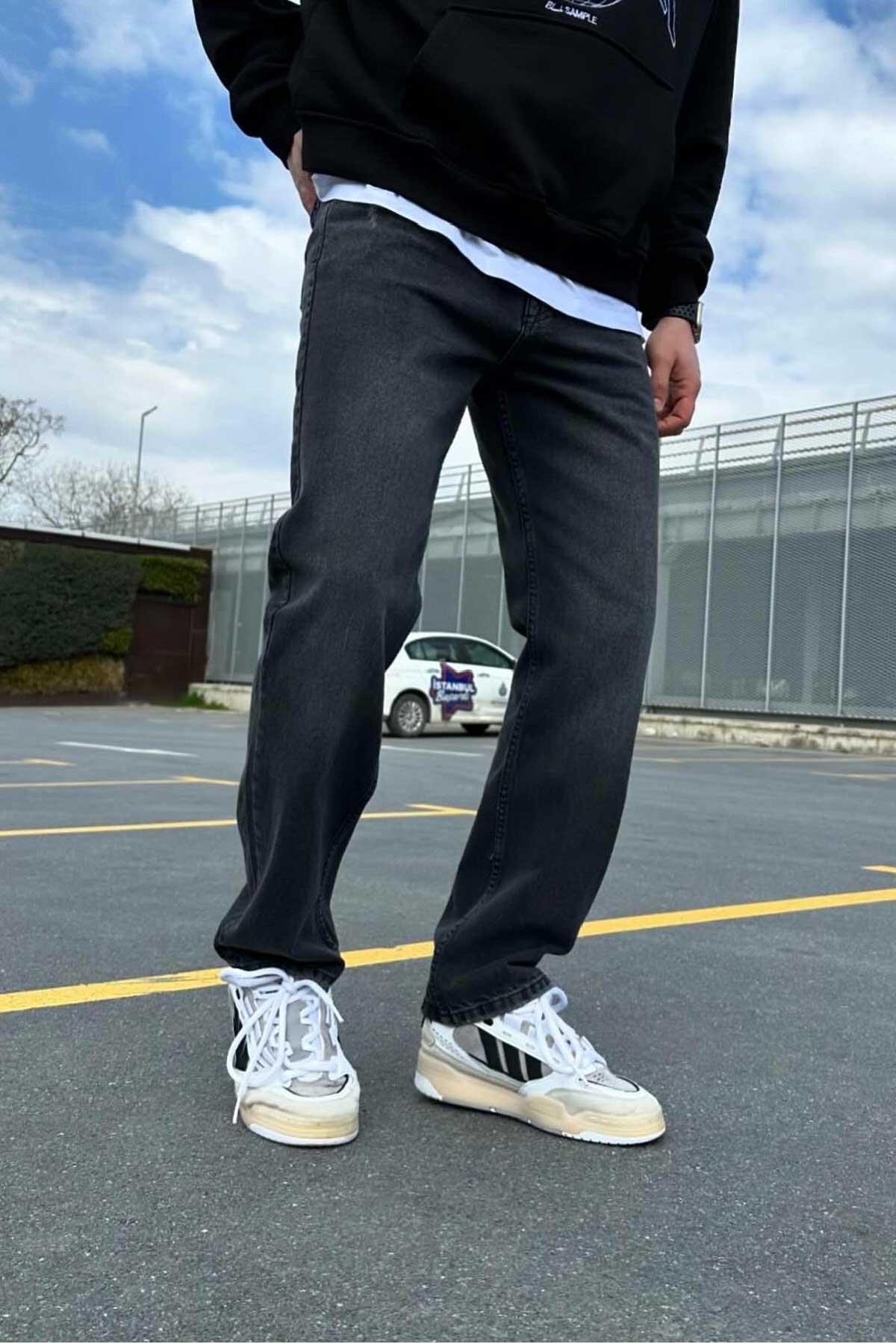 Yıkamalı Gri Baggy Jean