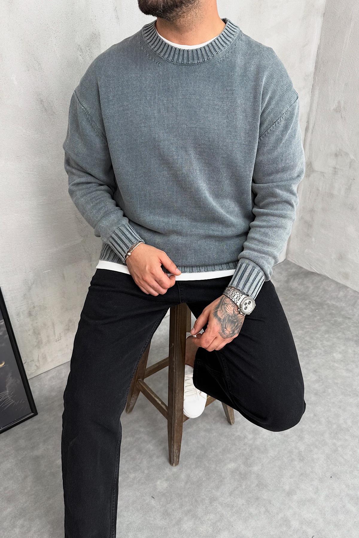 Yıkamalı Gri Basic Triko