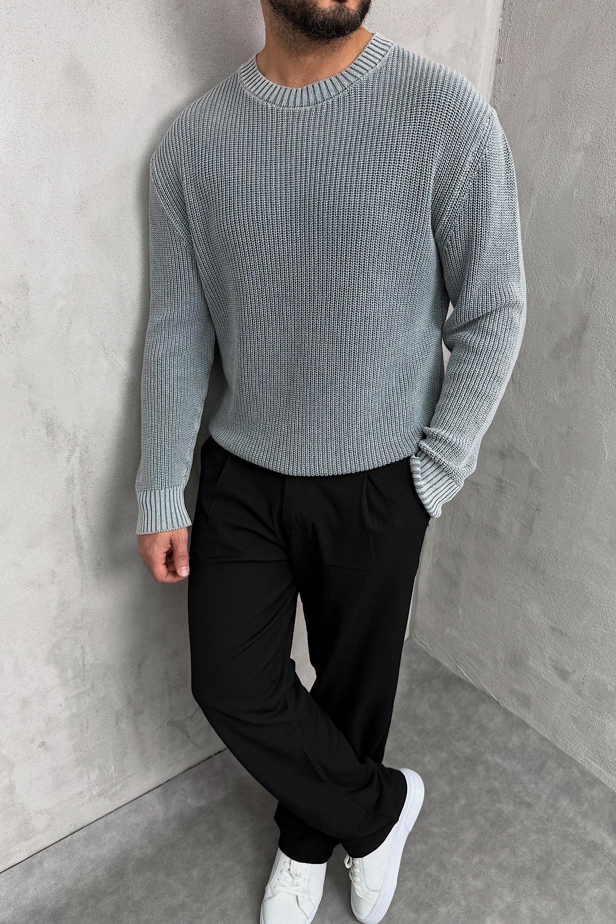 Yıkamalı Gri Örme Triko