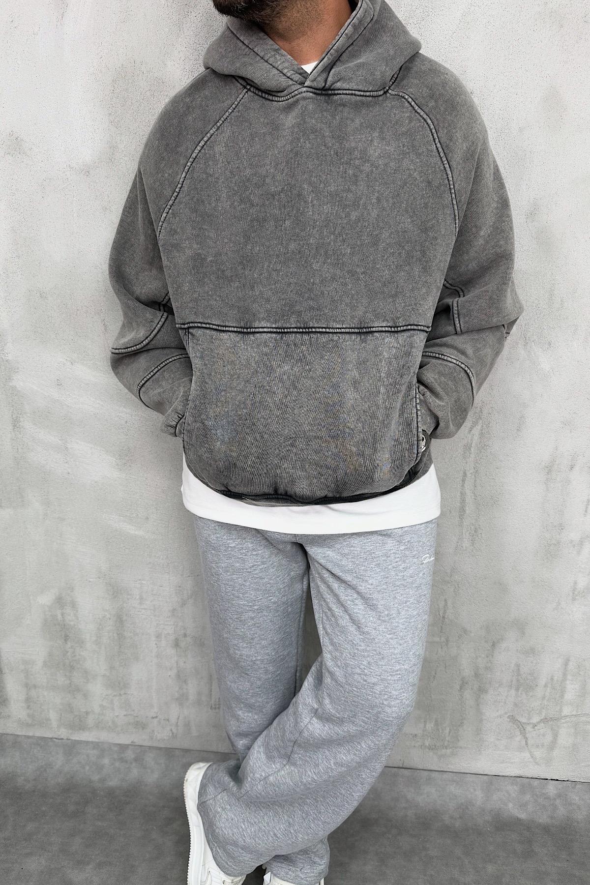 Yıkamalı Kapaşonlu Basic Hoodie