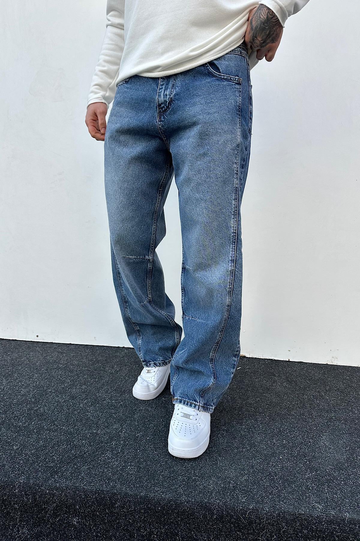 Yıkamalı Mavi Relax Baggy Jean
