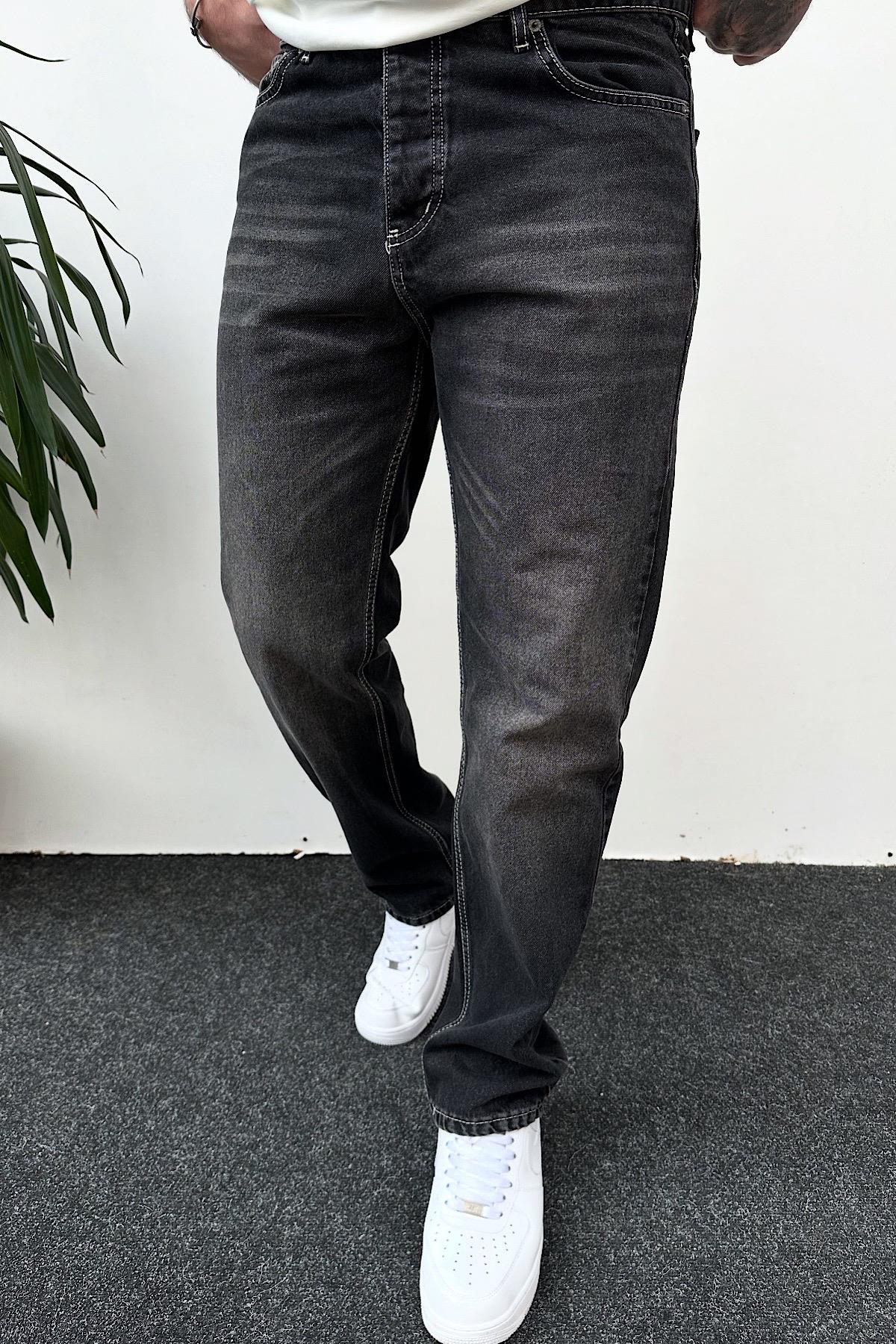 Yıkamalı Siyah Baggy Jean
