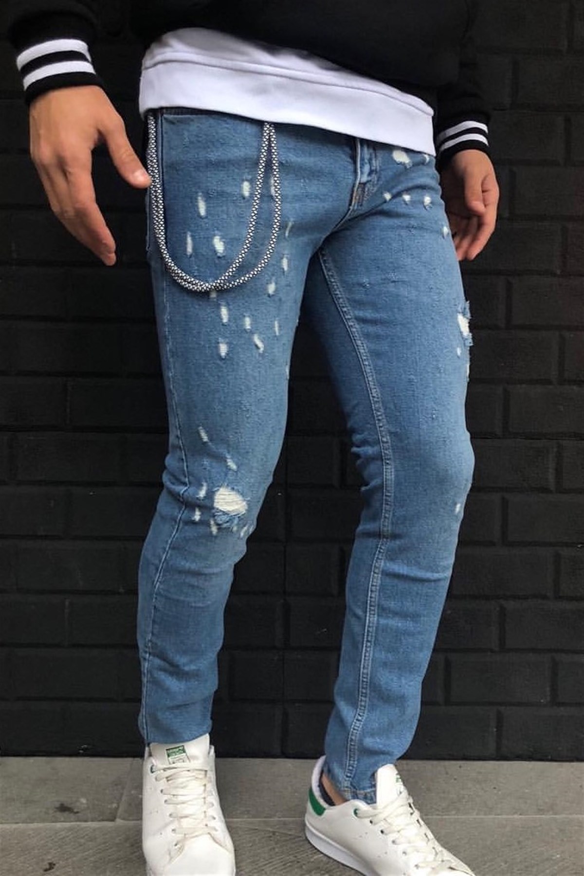 Zincir Detay Skinny Jeans Mavi