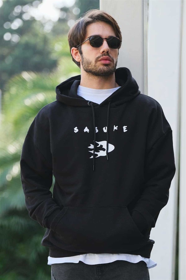 Siyah Bol Kal p Sasuke Sweatshirt