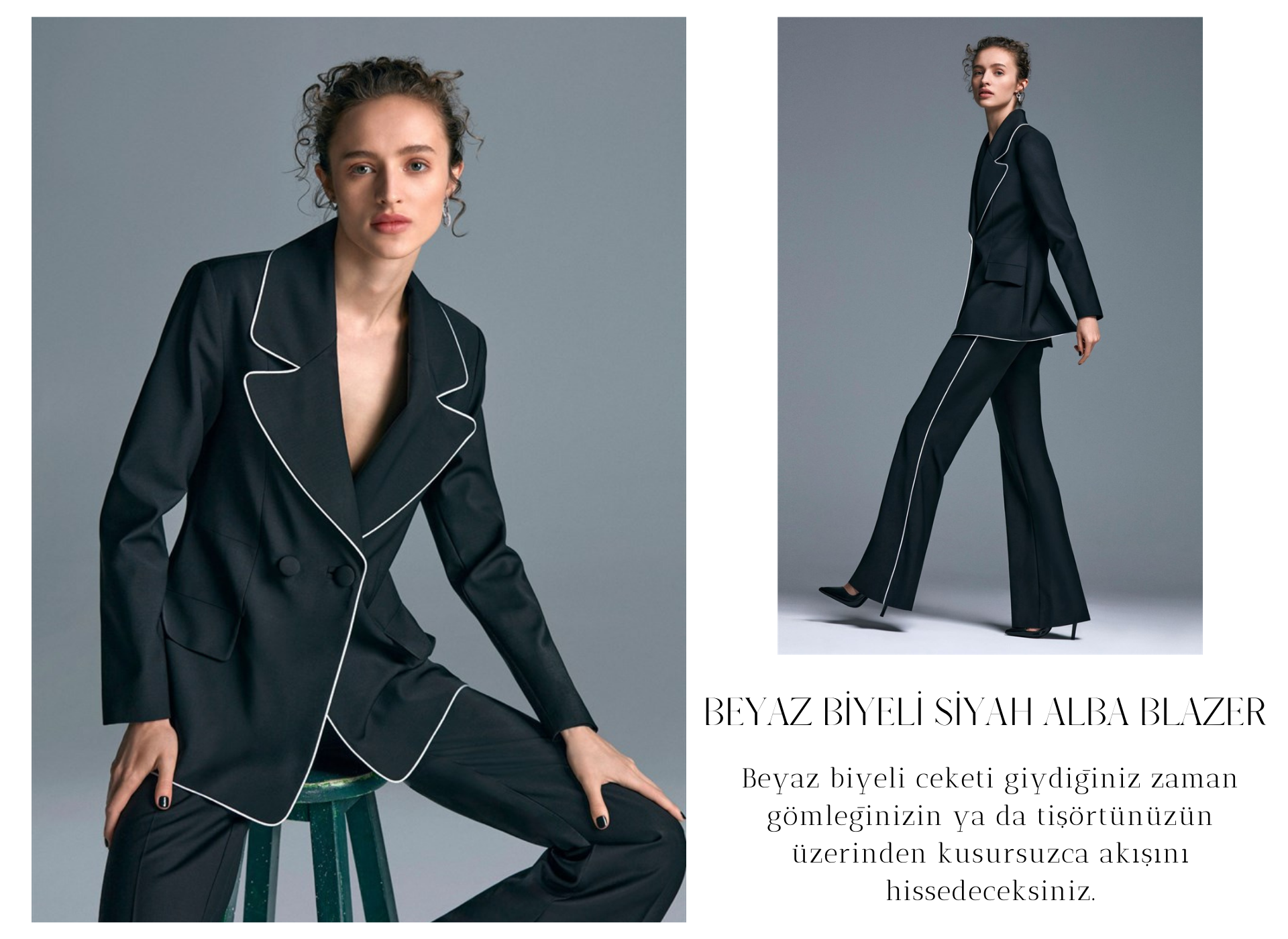 BEYAZ BİYELİ SİYAH ALBA BLAZER