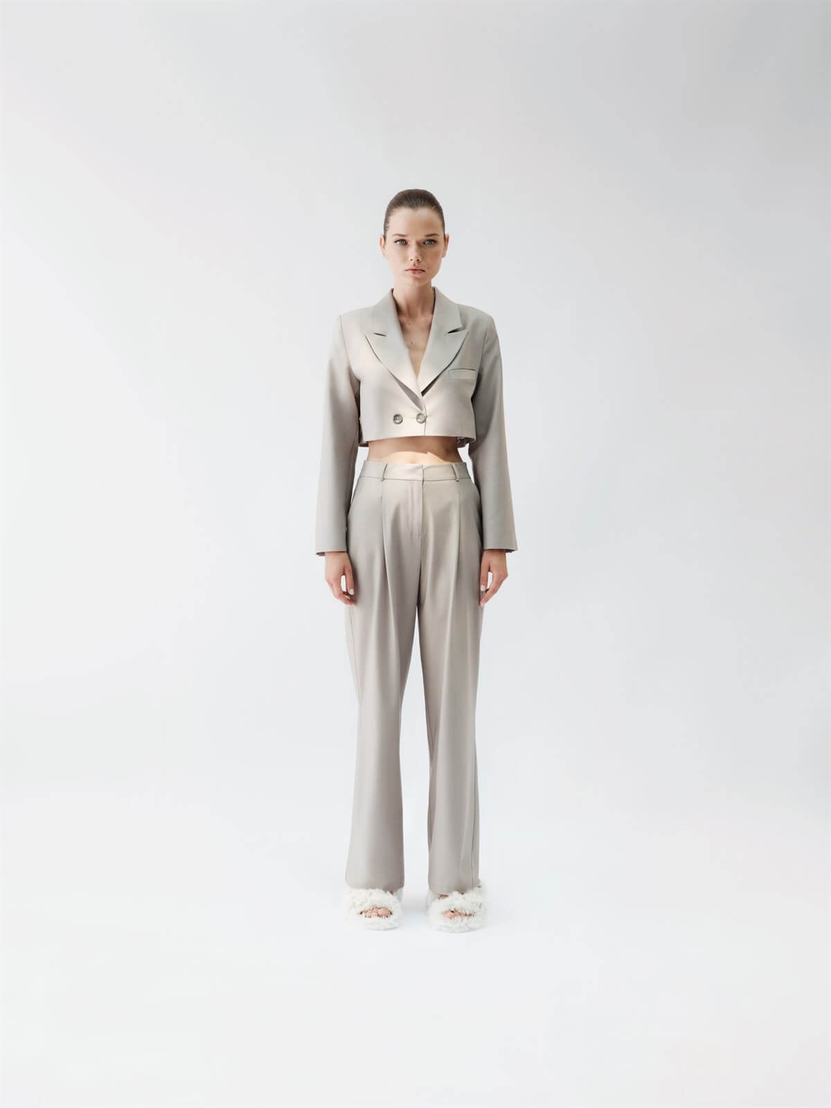 Loulou Crop Blazer Taş Rengi Ceket