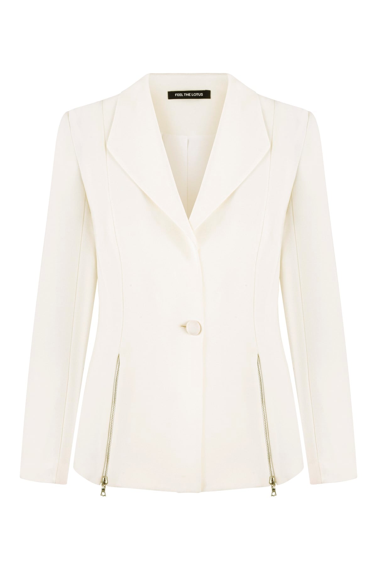 Rhea Fermuarlı Ekru Ceket